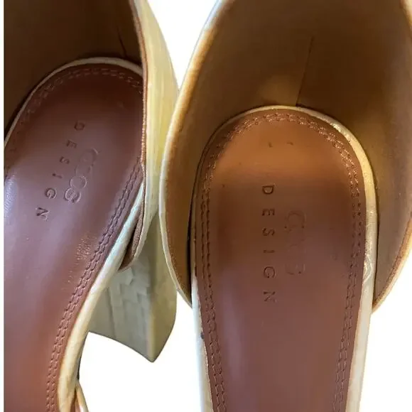 Asos 8 Platform Square Toe Mary Janes Embossed Croc Leather Chunky Heels Cream - Picture 5 of 7